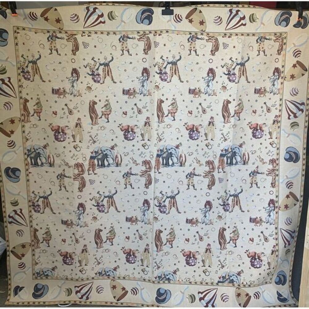 Metrax Vintage Clown Circus Bear Elephant Tan Tapestry quilt Large unique‎